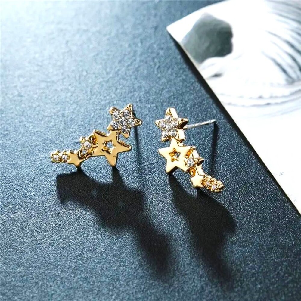Earrings Stars Rhinestone Simple Trendy Gold Lobe Retro Y2K Glam Shooting